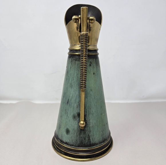Vintage Dayagi Verdigris All Brass Pitcher Vase Green Painted Body MCM - Picture 2 of 9